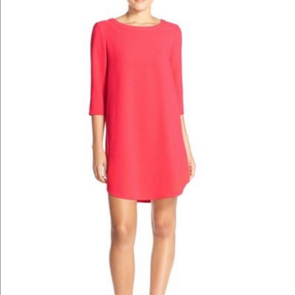 BB Dakota 3/4 sleeve bright rose coral shift dress XS